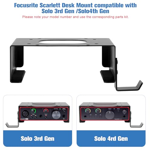 Metal Under Desk Mount and Wall Mount for Focusrite Scarlett Solo 3rd/4th Gen with Adjustable Headphone Hanger Stand, Metal Under Desk Mount for Audio Interfaces and Studio Gear (Black Holder Only)