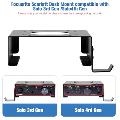 Metal Under Desk Mount and Wall Mount for Focusrite Scarlett Solo 3rd/4th Gen with Adjustable Headphone Hanger Stand, Metal Under Desk Mount for Audio Interfaces and Studio Gear (Black Holder Only)