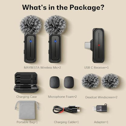 MAYBESTA Wireless Mini Microphone for iPhone & Android Phone | Lapel Microphones with Charging Case, Clear Voice, Noise Cancelling, 2 Clip on Content Creator Mics for Tiktok YouTube Vlog - color: Matte Black with Charging Case