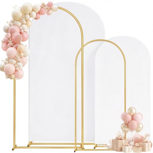 Toolterritary Metal Arch Backdrop Stand and Cover Set of 2, Sturdy 7.2FT, 6FT Party Backdrop Set, Wedding Arch Frame and Cover Set for Birthday, Baby Shower,Christmas, Anniversary - color: White, size: 7.2ft, 6ft