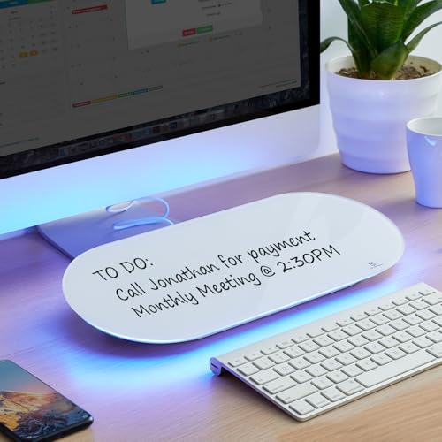 TSJ OFFICE Glass Desktop Whiteboard - 17 X 7 Inches Small Dry Erase Board with Blue Light, Glass White Board Surface Notepad with 1 Drawer, Desk Organizers for Office, Home, School Supplies - color: Blue Light (White Glass)