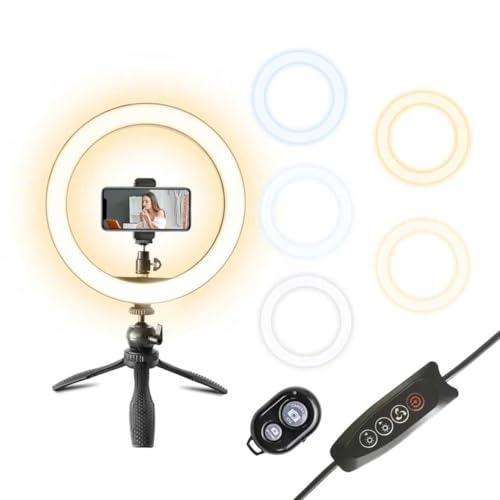 10" Desk Ring Light with Stable Tripod & Phone Holder, 120 LEDs 5-Color 10-Level Dimmable, Wireless Bluetooth Remote, Phone Selfie Light for Desk/Zoom/YouTube/TikTok - size: 10" Desktop