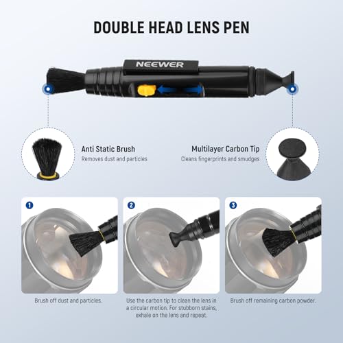 NEEWER 12 in 1 Camera Lens Cleaning Kit for Electronics, Phones, Tablets, 1x Lens Brush Pen + 1x Air Blower + 1x Cleaner Spray + 3X 24mm Full Frame Sensor Swab + 6X Cleaning Cloth, HM-49