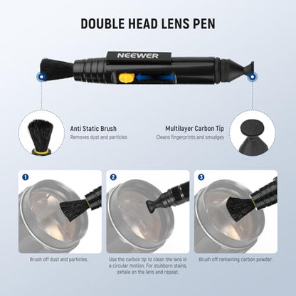 NEEWER 6 in 1 Camera Lens Cleaning Kit for Electronics, Phones, Tablets, 3X Double Head Lens Brush Pen + 2X 24mm Full Frame Sensor Swab + 1x Cleaning Cloth, HM-48