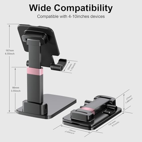 Cell Phone Stand Cute Mobile Holder For iPhone Desk Office Accessories | for thick cases; Under 12" Tablets, e-readers; Folds flat; Anti-slip; Weighted base - color: 09-Black&White