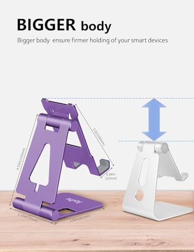 Aoviho Cell Phone Stand for Desk, Adjustable Desktop Phone Holder Stand, Foldable Moblie Phone Dock for iPhone 17 16 15 14 Pro Xs Max Xr X 8 7 6 5 5s SE Nintendo Switch All Phones, Purple - color: Purple