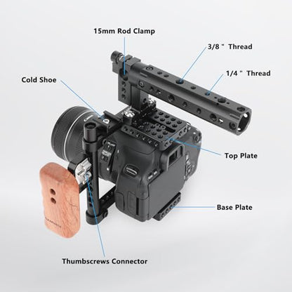 CAMVATE DSLR Camera Cage Top Handle Wood Grip Compatible for Sony Panasonnic