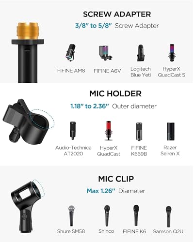 InnoGear Mic Stand Floor, Boom Arm Floor Microphone Stand Height Adjustable Heavy Duty with Iron Base for HyperX SoloCast, HyperX QuadCast S, Razer Seiren V3 Mini, Blue Yeti Shure SM58 and Other Mics
