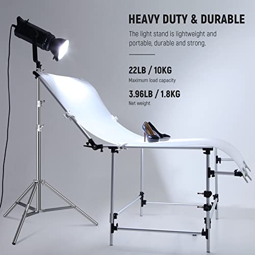 NEEWER 7.2ft/2.2m Stainless Steel Light Stand, Spring Cushioned Heavy Duty Photography Tripod Stand with 1/4” to 3/8” Screw Adapter for Strobe,LED Video Light,Ring Light, Monolight, Softbox - style: ST-220SS