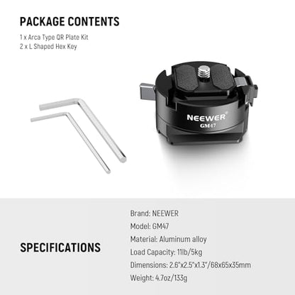 Neewer GM47 Quick Release Plate Kit, Quick Switch Auto Lock Square QR Camera Tripod Mount Plate & Clamp Base Compatible with DJI Ronin RS 4 Pro RS 3 RS 2 Compatible with PD