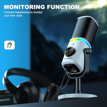 Aokeo Microphone for PC, AK-10 USB/XLR Dynamic Desktop Microphone for Gaming,Podcast,Streaming with RGB Light,Volume Control,Mute Button,Noise Reduction - color: Black