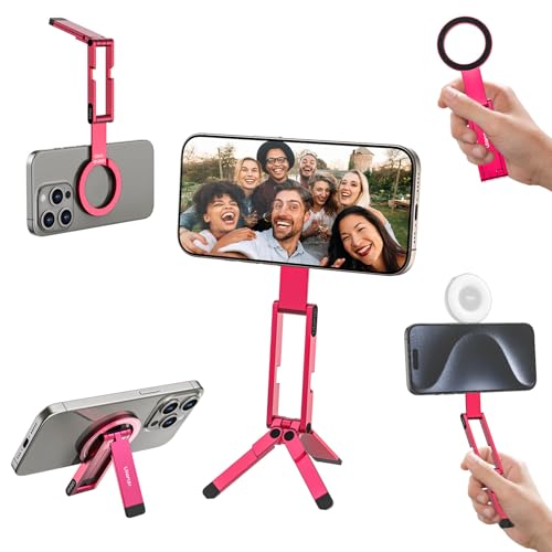 ULANZI MA60 Magnetic Phone Tripod Stand for iPhone 17 16 15 14 13 12 - Ultra Thin 0.8cm Foldable Aluminum Mini Tripod, Strong N52 Magnet Quick Mount, Pocket Cell Phone Stand, Red - color: Red
