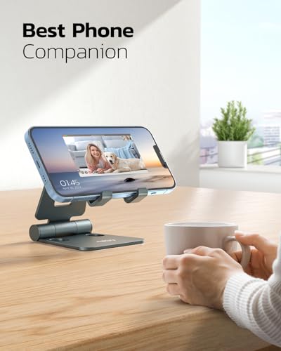 Nulaxy Dual Folding Cell Phone Stand, Fully Adjustable Foldable Desktop Phone Holder Cradle Dock Compatible with iPhone 17 16 15 14 13 12 11 Pro Max Xs Xr X 8, Nintendo Switch, All Phones - Gray - color: D-Grey