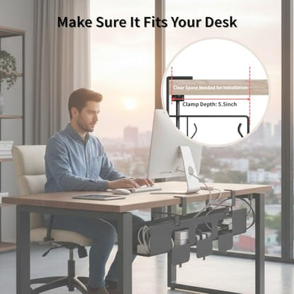 Under Desk Cable Management Tray, 36” Fabric No Drill Clamp Mount Cord Organizer for Desk, Heavy Duty Wire Management for Office Home, Black - size: 36 inch
