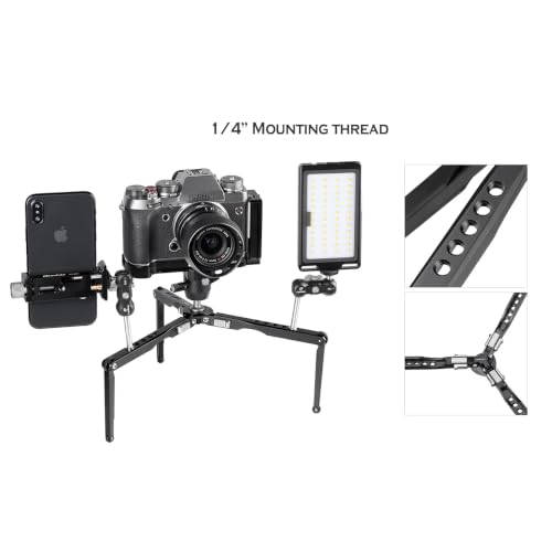 Leofoto MT-03 Tabletop Tripod, Aluminum Mini Tripod, 2 Leg Sections, Foldable Leg, Portable and Compact, 1/4" Mounting Stud and Accessories Thread (MT-03) - style: MT-03