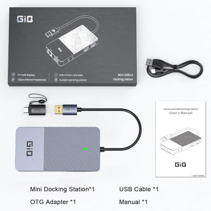 USB Docking Station GIQ USB C HUB USB 3.0 to Dual HDMI VGA Adapter Triple Display USB C Laptop Docking Station Dual Monitor HDMI Splitter Extender Compatible with MacBook M1 M2 M3 M4 M5 USB Dock - color: Gray
