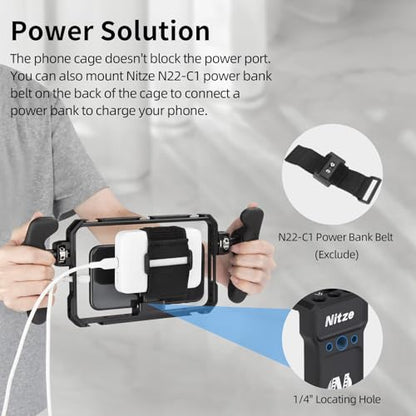 Nitze Smartphone Cage, Aluminum Phone Video Rig, with Adjustable Cellphone Clamp, 5 Built-in Cold Shoes, for Videomaker, Videographer, Vlogger and Youtuber - T-MP01A