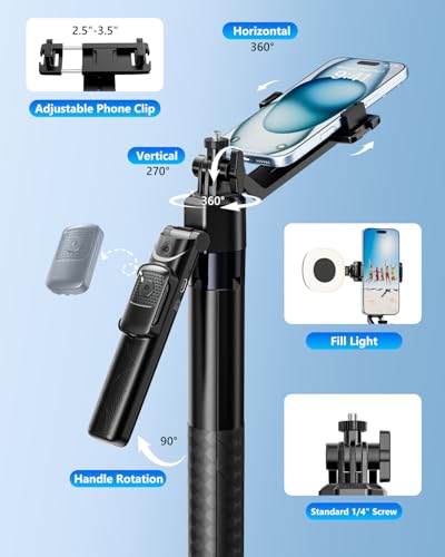 UBeesize 69" Auto Tracking Phone Tripod with Remote, Gesture Control, Detachable Ring Light, Aluminum Tripod Stand, 360° Adjustable Head for iPhone, Android, Camera, Video Recording & Live Streaming - size: 69"