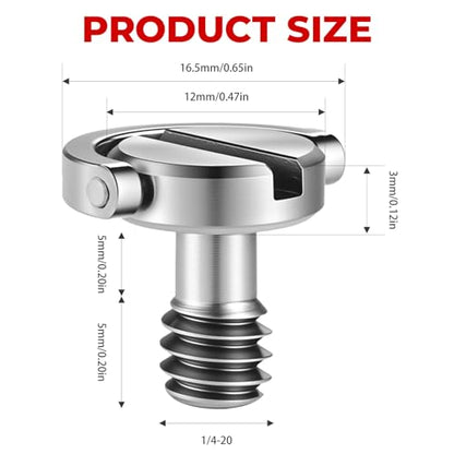 D-Type Screw with D-Ring, 2 Pack Camera Tripod Screws for Mounting Case and Quick Release Plates (Silver)