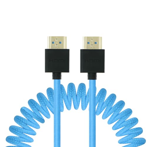 Uonecn 8K Coiled HDMI Cable for Camera Monitors, 48Gbps Braided Coiled HDMI for Atomos Ninja V, Portkeys BM5, Short HDMI Cable for Sony A7iv, Z-CAM F6, Z-Cam E2 Pro Cameras, Blue, 12"-18" - color: Blue, size: Straight to Straight