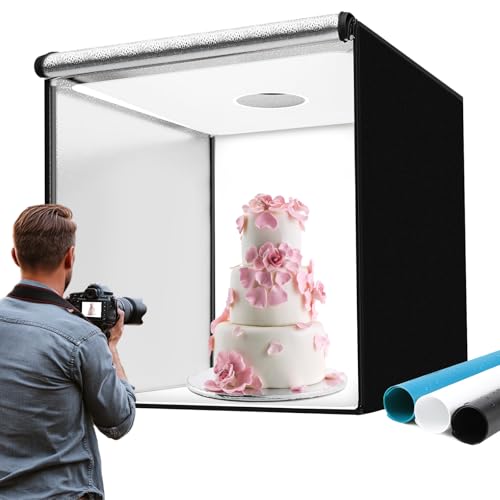48"x48"x40" Large Photo Studio Light Box Photography, 4 Light LED Panels Dimmable Shooting Tent with 3 Color Backdrops Continuous Lighting Softbox for Bulky Items Photography - size: 48x48 in (4 LED Strips)