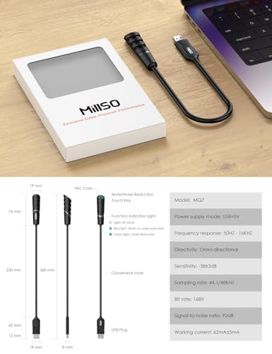 MillSO USB Microphone for PC and Laptop, Portable Gooseneck USB Computer Microphone Mute/Noise Reduction/Omnidirectional External Microphone for YouTube, Streaming, Recording, Gaming