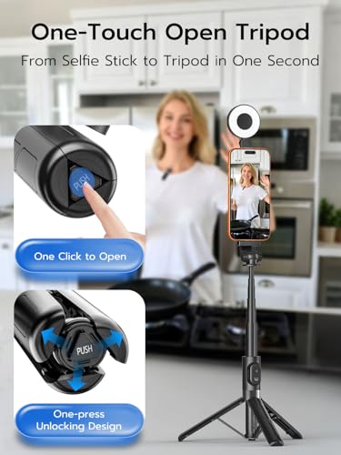 USKEYVISION Vlogging Kit for iPhone, Magnetic Selfie Stick Tripod with Light, Magnetic Microphone & Remote, Content Creator Essentials for YouTube TikTok Video Recording & Live Streaming - size: 49" Magnetic Selfie Stick with Light & Microphone