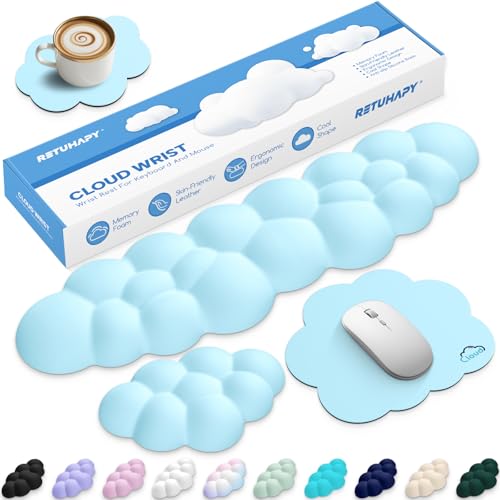 Cloud Wrist Rest Keyboard Cushion, 4-in-1 Ergonomic Cloud Keyboard Wrist Rest and Mouse Pad Set with Memory Foam Arm Support for Palm, Cute Desk Accessory for PC Gaming Setup, Blue - color: 07 Blue, size: Full Size