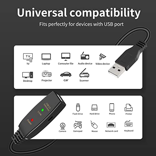 100FT Active USB Extension Cable 2.0 Male to Female with A Extension chipset Signal Booster - Active Extension/Repeate - color: USB 2.0 Extension Cable Black, size: 100FT