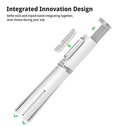 ATUMTEK Selfie Stick Tripod, 3-in-1 Extendable Aluminum Phone Tripod with Detachable Bluetooth Remote, Compatible with iPhone 17/16/15/14/13/12/11/11 Pro/XS Max/XR and Samsung Smartphones, White - color: White