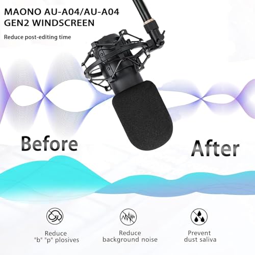 MAONO AU-A04 Windscreen, 2Pcs Mic Pop Filter & Foam Cover for AU-A04H/A04T/A04 Gen2 Microphones, Protective Windscreen (Black / 2 Pack)
