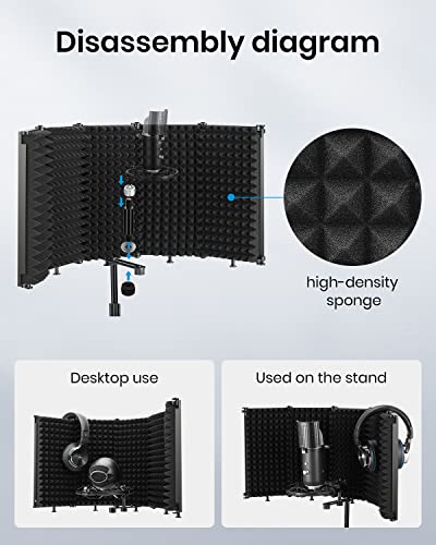 Moukey Microphone Insulation Sound Insulation Sound Shield Isolation, 5 Sides Microphone Sound-Absorbing Foam Reflector for Recording Studio, Podcasts, Vocals and Broadcasting