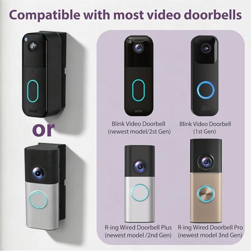 Adjustable Doorbell Angle Mount Compatible with R-ing Wired Doorbell Plus/Pro & Blink Video Doorbell, 0-45° Corner Mounting Bracket, Universal Left/Right Door Holder for Home & Apartment