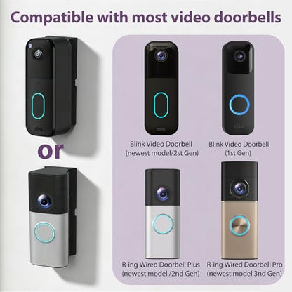 Adjustable Doorbell Angle Mount Compatible with R-ing Wired Doorbell Plus/Pro & Blink Video Doorbell, 0-45° Corner Mounting Bracket, Universal Left/Right Door Holder for Home & Apartment