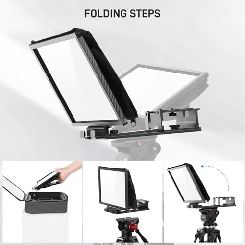 GVM 12" Teleprompter kit with Remote Control & App, Collapsible Teleprompter for iPad Tablet Phone DSLR Camera, Prompter with Carry Case, HD Refective Display, for Video Recording/Vlogger - size: 12inch