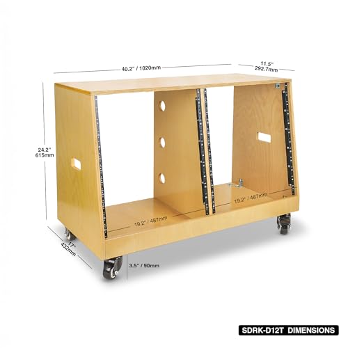 Sound Town DIY 2 x 12U Slanted Studio Rack with Solid Baltic Birch Plywood, Casters, Golden Oak for Recording Room, Home Studio (SDRK-D12T) - size: 2 x 12U, Golden Oak