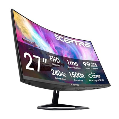 Sceptre 27-Inch Curved Gaming Monitor, FHD 1080p, 240Hz, 1500R, DisplayPort & HDMI x2, Built-in Speakers, Machine Black (C275B-FWT240 Series, 2026) - style: 2026 27" Curved 240Hz