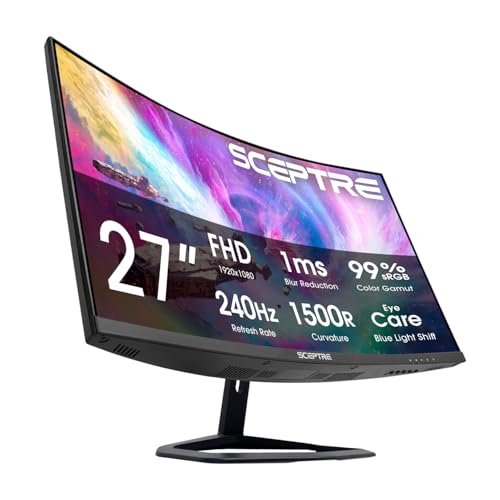 Sceptre 27-Inch Curved Gaming Monitor, FHD 1080p, 240Hz, 1500R, DisplayPort & HDMI x2, Built-in Speakers, Machine Black (C275B-FWT240 Series, 2026) - style: 2026 27" Curved 240Hz