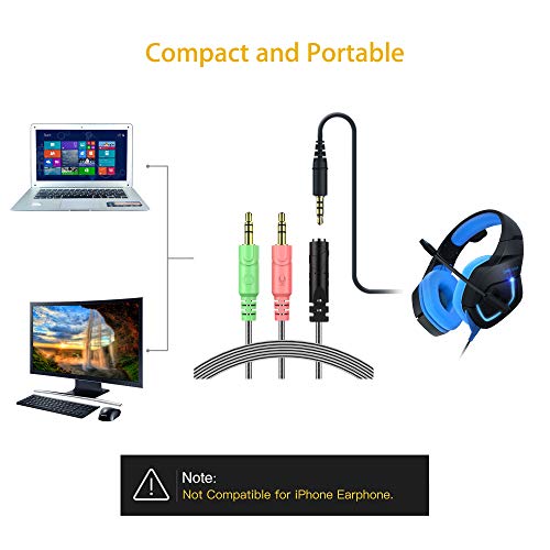 MillSO Headset Adapter 3.3 Feet 3.5mm Audio Jack Y Cable Headphone Adapter 1x 3.5mm Female to 2X 3.5mm Male Headset Adapter for Double-Jacks PC - size: 1 Pack / 3.3 Feet