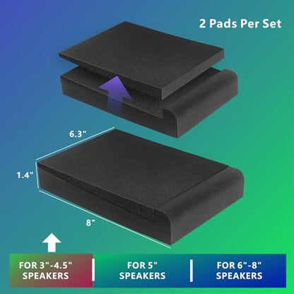 JBER 2 Pack Acoustic Isolation Pads, Studio Monitor Speaker Isolation Foam Pads, High Density Acoustic Foam Suitable for 3-4.5 Inch Speakers for Sound Improvement Prevent Vibrations (8 * 6.3 * 1.4") - size: SMALL for 3"-4.5" MONITOR