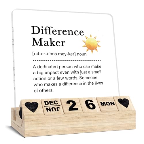 Inspirational Difference Maker Gifts Block Calendar- Thank You Desk Sign, Motivational Gift for Coworker Employee Mentor Teachers, Wooden Calendar Plaque Office Decor Accessories - color: Black - Difference Maker