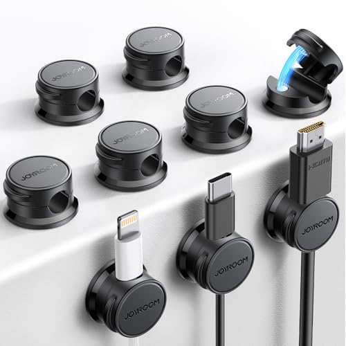 9 Pack Cable Management Cord Holder, JOYROOM Magnetic Cable Clips Adhesive Wire Hider, Cord Organizer for Desk Bedside Nightstand Table Desktop USB Wall Car Office Workspace Accessories, Black