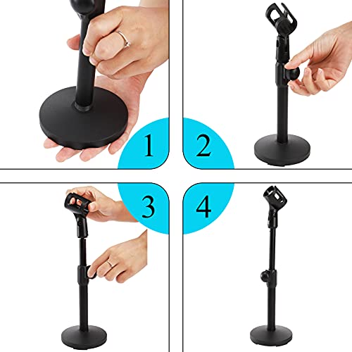 YOUEON 2 Pcs Microphone Stand Desktop, Adjustable Table Mic Stand with Mic Clip and 5/8" Male to 3/8" Female Screw Adapter, Heavy Base, Compatible with Most Mics - size: style 1