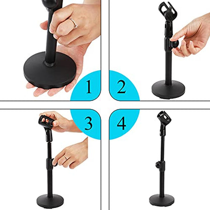 YOUEON 2 Pcs Microphone Stand Desktop, Adjustable Table Mic Stand with Mic Clip and 5/8" Male to 3/8" Female Screw Adapter, Heavy Base, Compatible with Most Mics - size: style 1