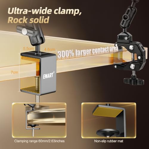 EMART 21”Magic Arm Clamp Kit,Overhead Desk Camera Mount with 1/4”&3/8” Screw,Articulating Desktop Boom Arm Compatible with Webcam/Monitors/Mics for Streaming/Recording