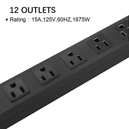 HHSOET Aluminum Wall Mount Power Strip - 12 AC Outlets, 15 FT Cord, 15A 125V Switch - size: 15 ft, style: 12 Outlets