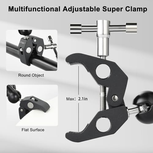 UTEBIT Super Clamp Camera Mount with 360° Ballhead Magic Arm, Black | Super Clamp Mount with 1/4" and 3/8" Thread, Desk/Bike/Bicycle/Motorcycle/ Handlebar for GoPro, Phone, Camera, Monitor