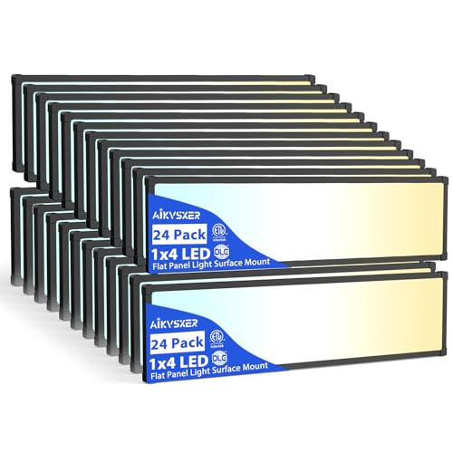 AIKVSXER 24Pack 1x4 LED Flat Panel Light, 6500LM Ultra-Bright, 30-50W Black | 3000K-6500K Adjustable, 0-10V Dimming, AC120-277V, Slim Surface Mount Ceiling Light for Office, Home, Garage - color: Black, size: 1x4ft-24P