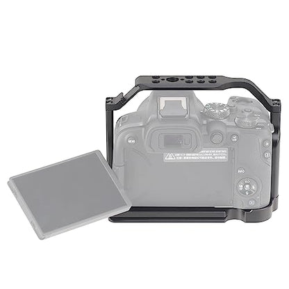 FocusFoto Camera Cage for Canon EOS R10 Mirrorless Camera, Aluminium Video Rig with NATO Rail, Cold Shoe, 1/4" Screw Mouting, 3/8"-16 Locating Pins for Arri Grip, Quick Release Plate for Arca Tripod