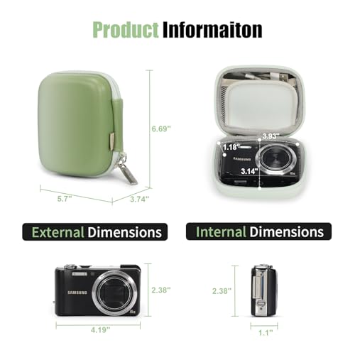 Cwatcun Carrying & Protective Case for Digital Camera, Small Camera Pouch for AbergBest 2.7" LCD Kodak Pixpro/Canon PowerShot ELPH 180/190 / DSCW830 Travel Cameras, Water-resistant Case - Green - color: Green